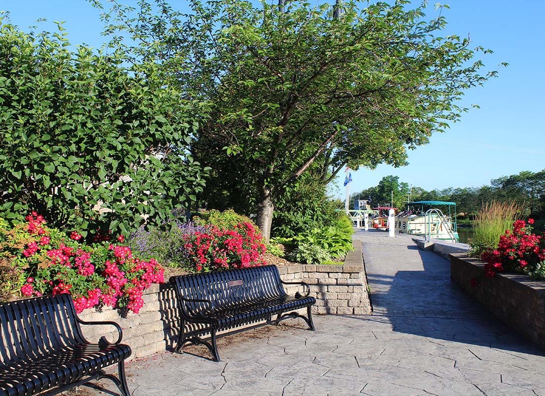 Brockport, NY - Benches and Flowerbeds Along the Erie Canal